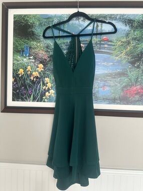 Emerald Sundae Forest Green High-Low Spaghetti Strap Dress